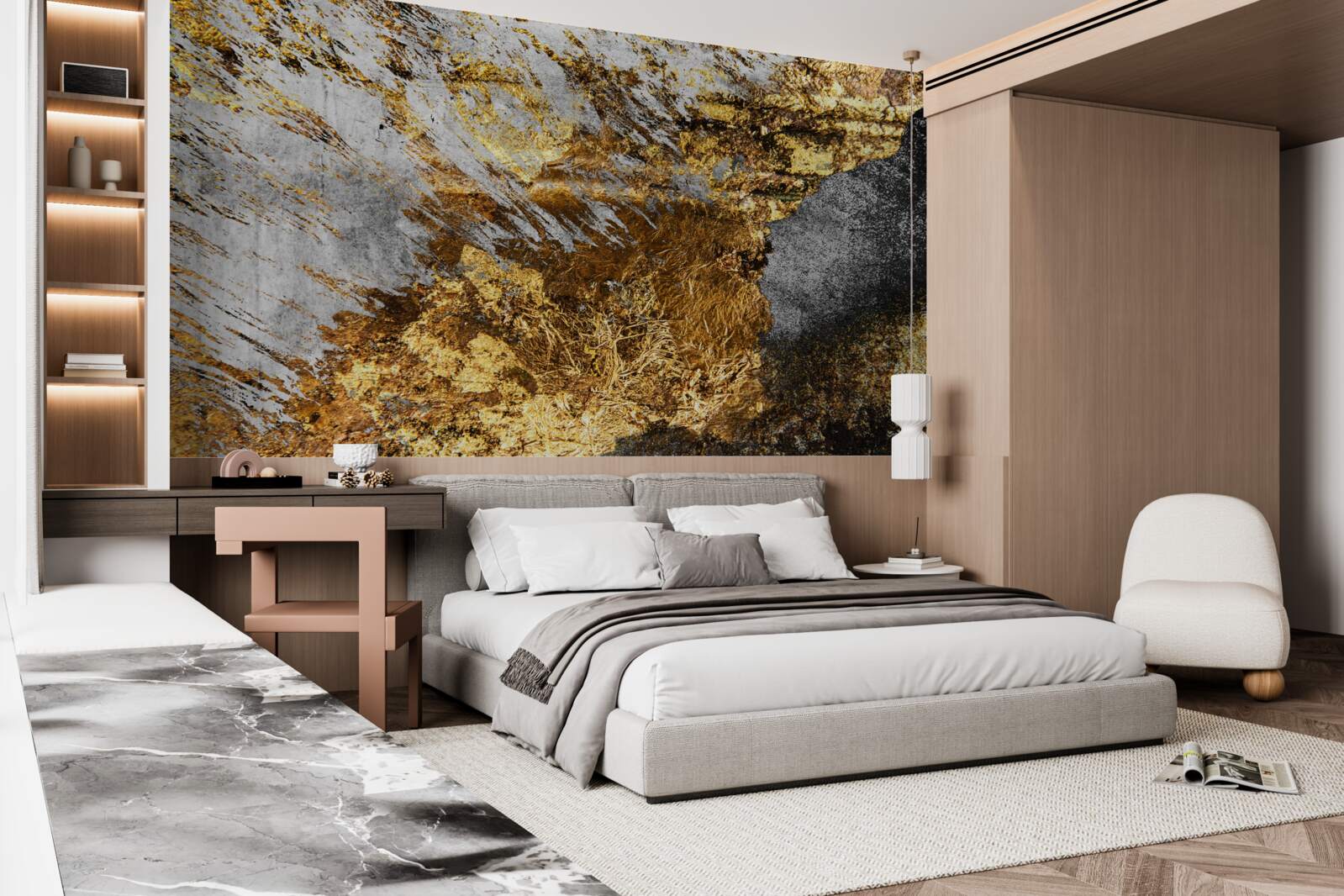 Papier peint pierre naturelle recouverte de poussière d'or