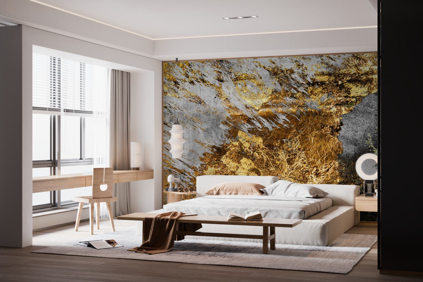 Papier peint pierre naturelle recouverte de poussière d'or