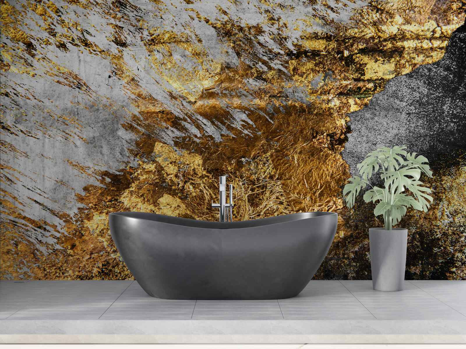 Papier peint pierre naturelle recouverte de poussière d'or