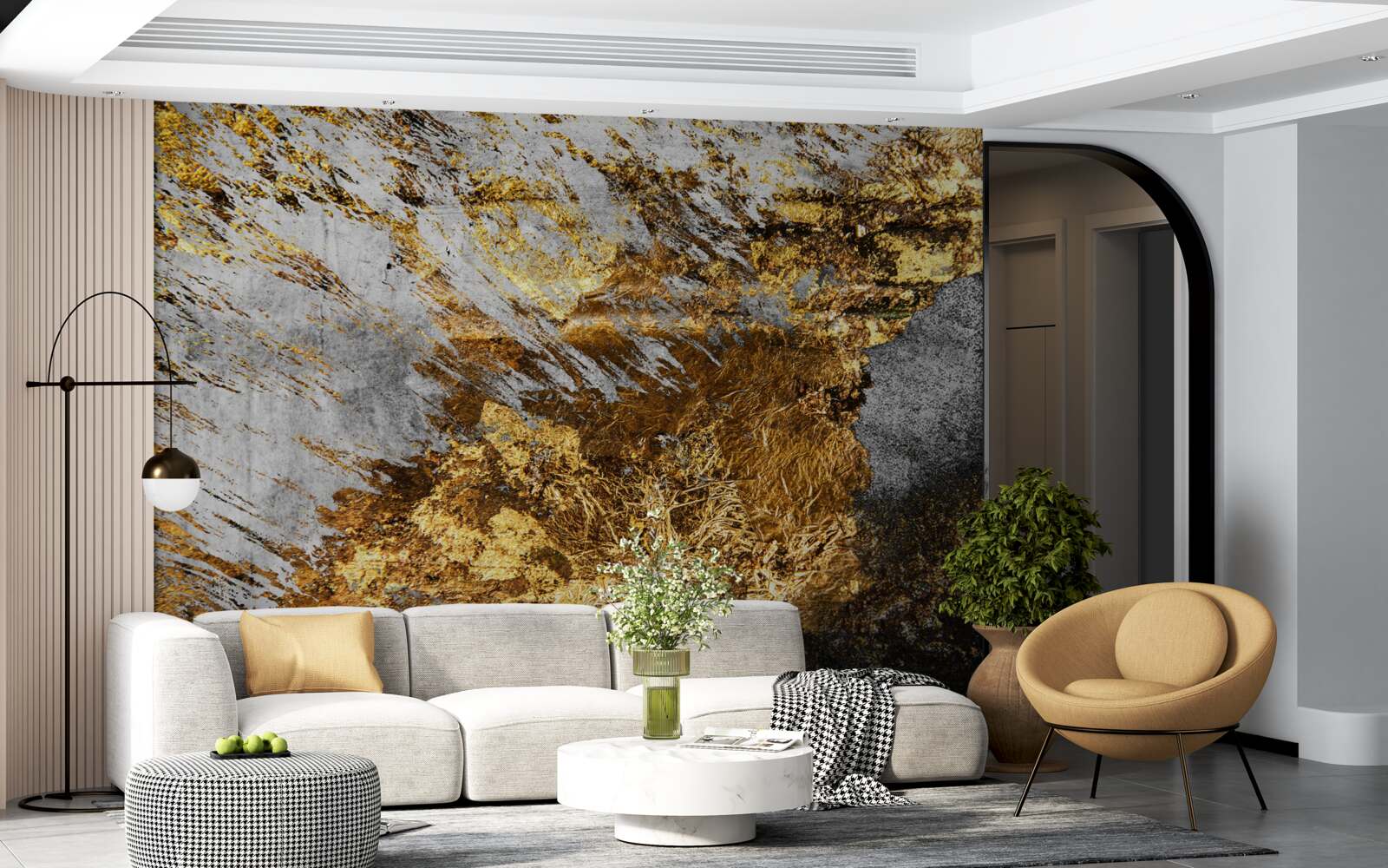 Papier peint pierre naturelle recouverte de poussière d'or