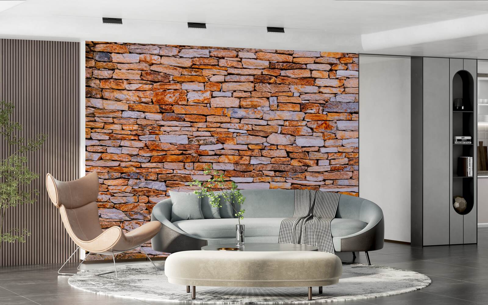 Papier peint clôture longitudinale en pierre brune