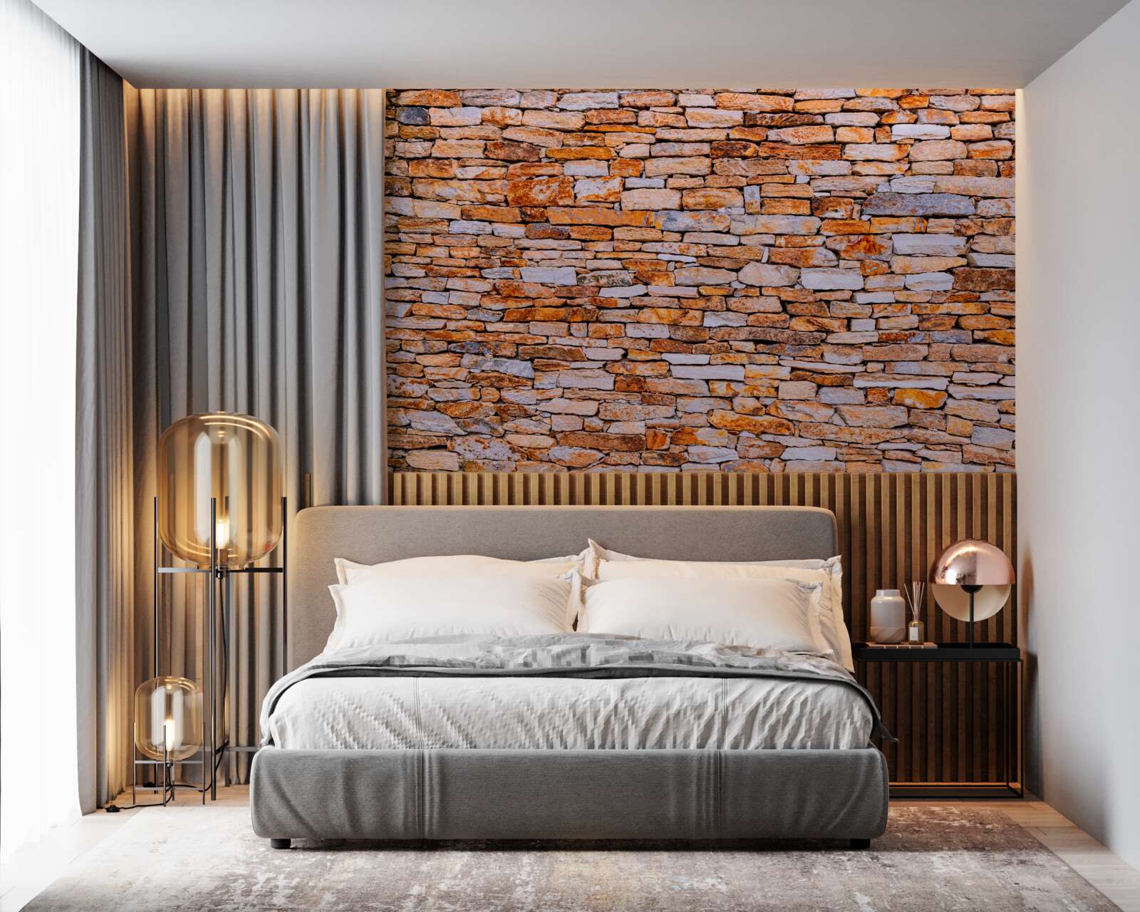 Papier peint clôture longitudinale en pierre brune