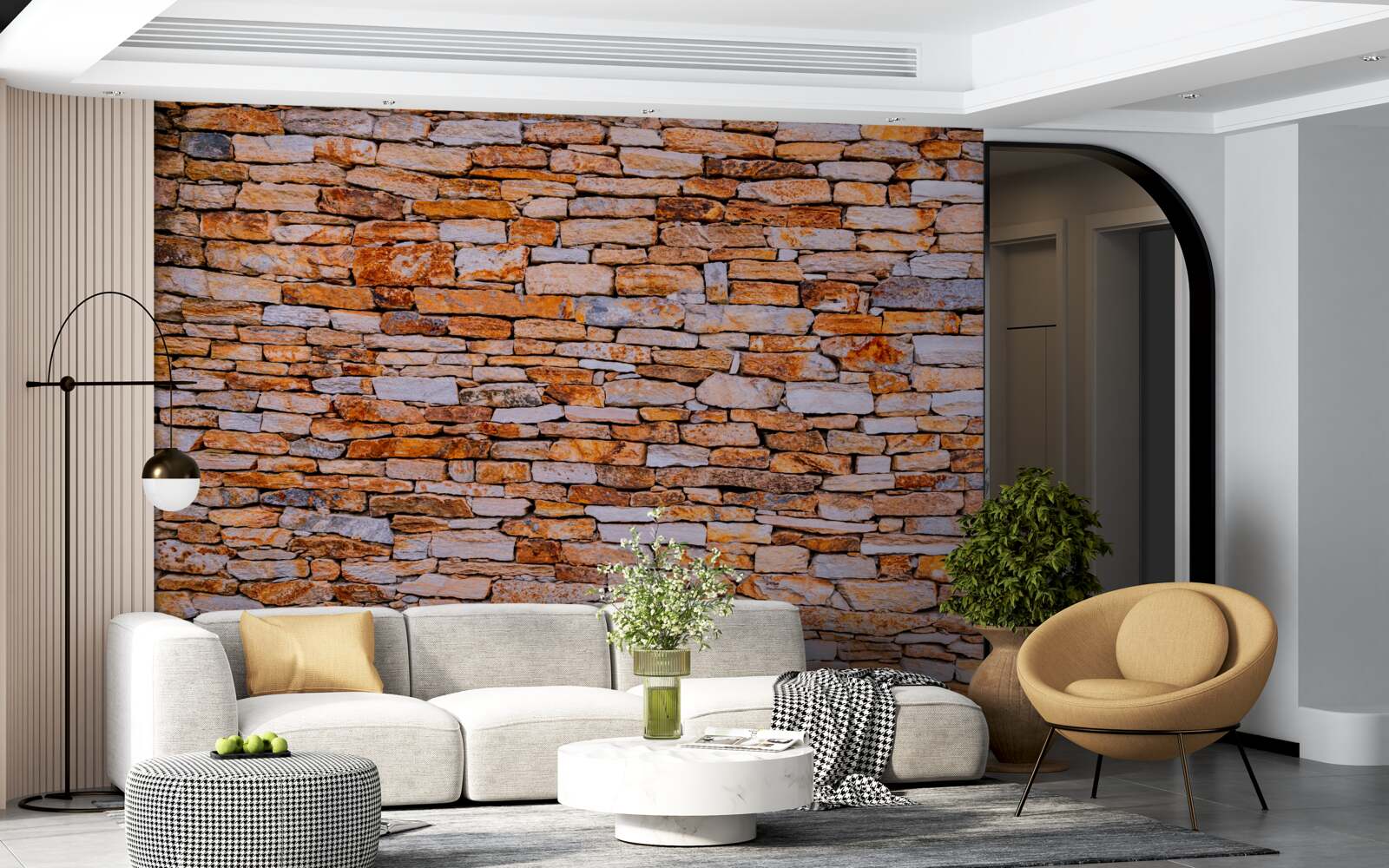 Papier peint clôture longitudinale en pierre brune