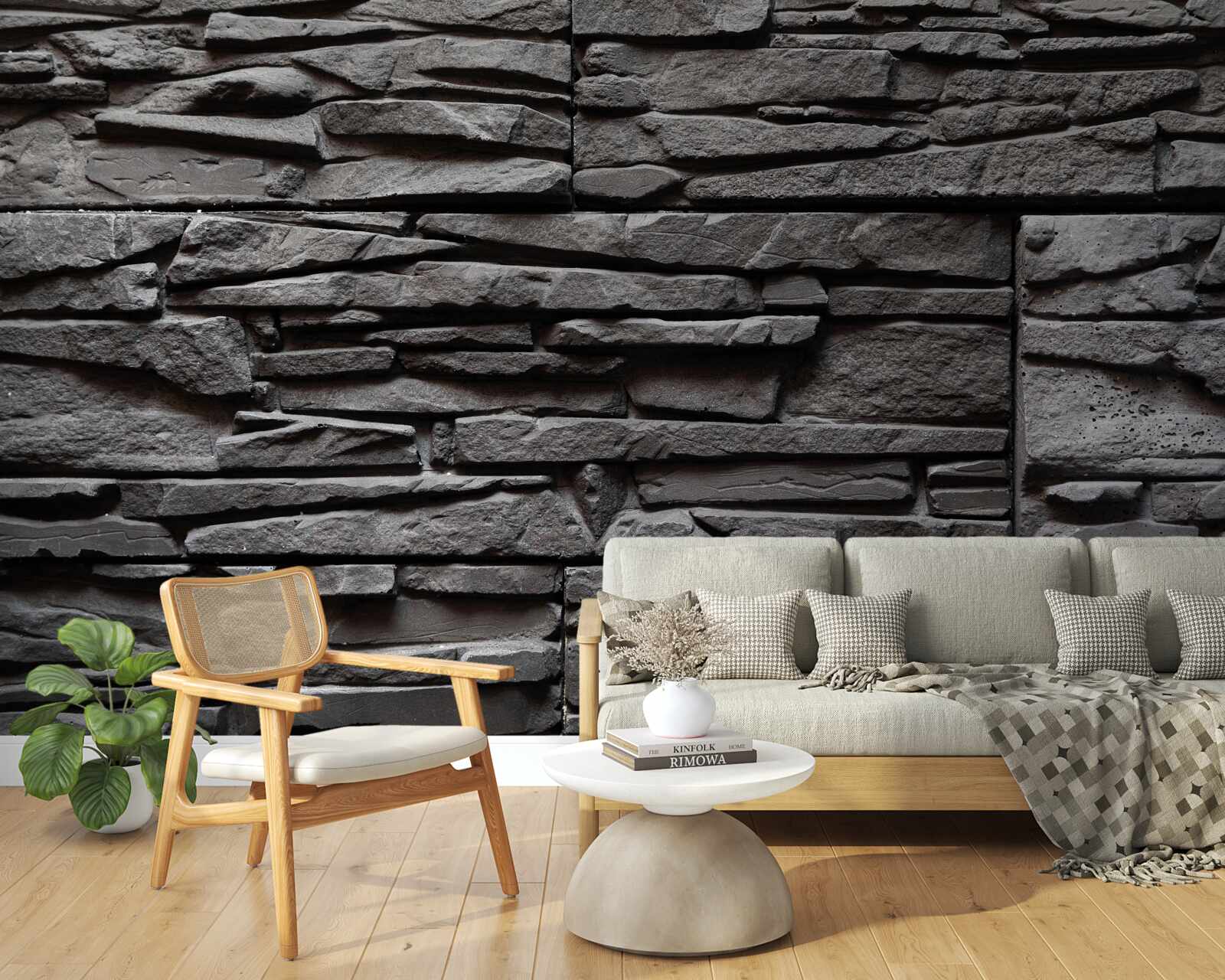 Papier peint pierre oblongue gris foncé