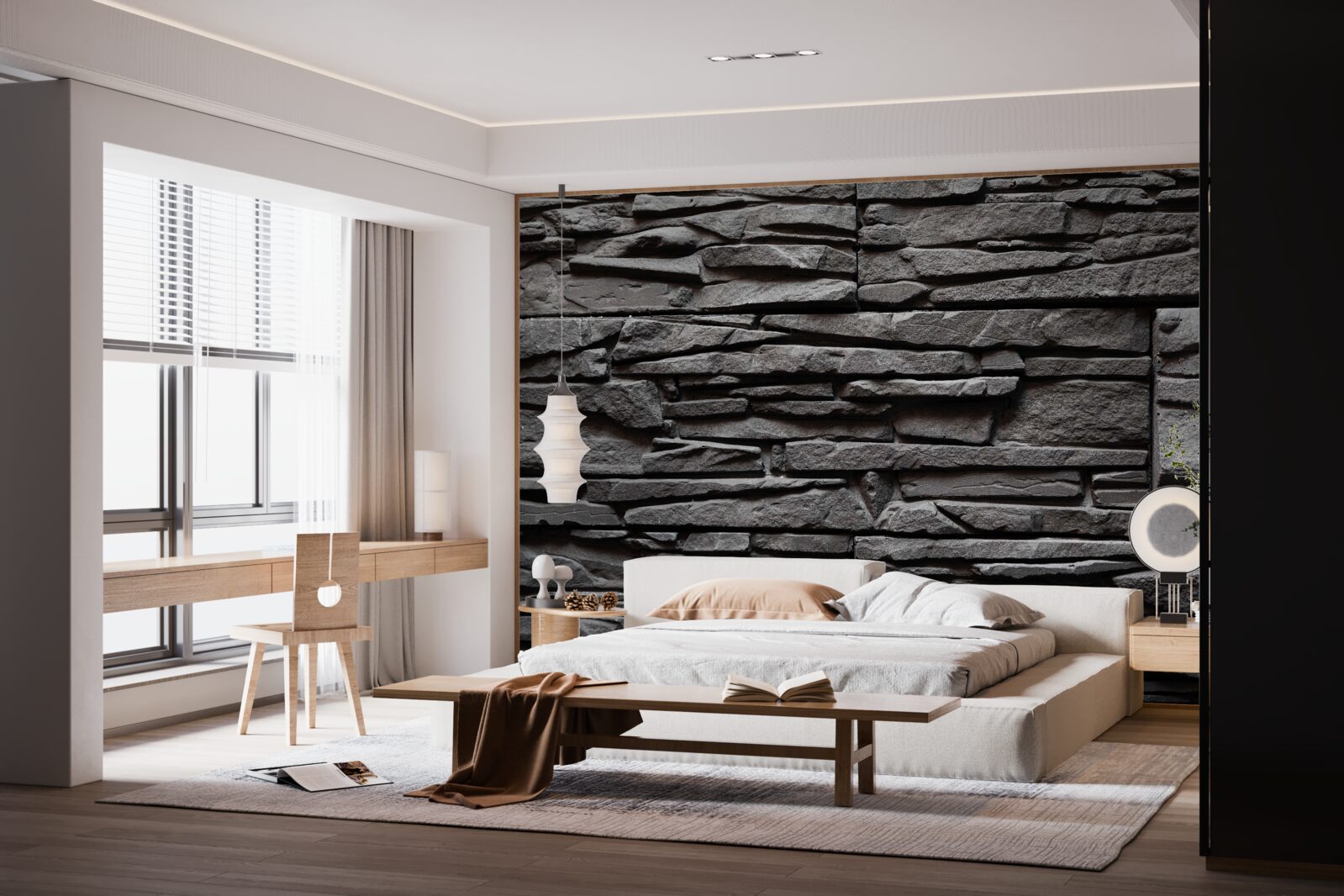 Papier peint pierre oblongue gris foncé