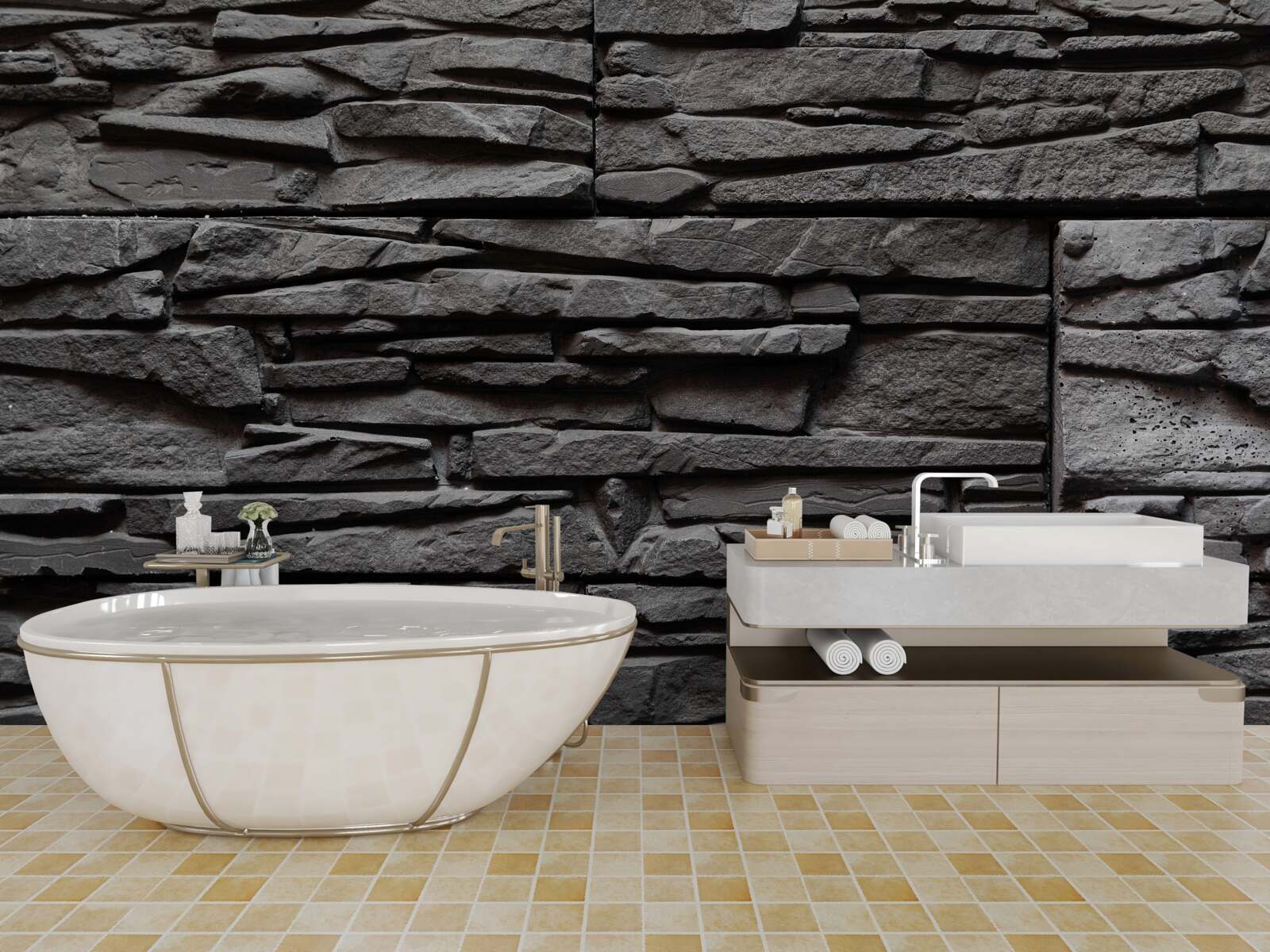 Papier peint pierre oblongue gris foncé