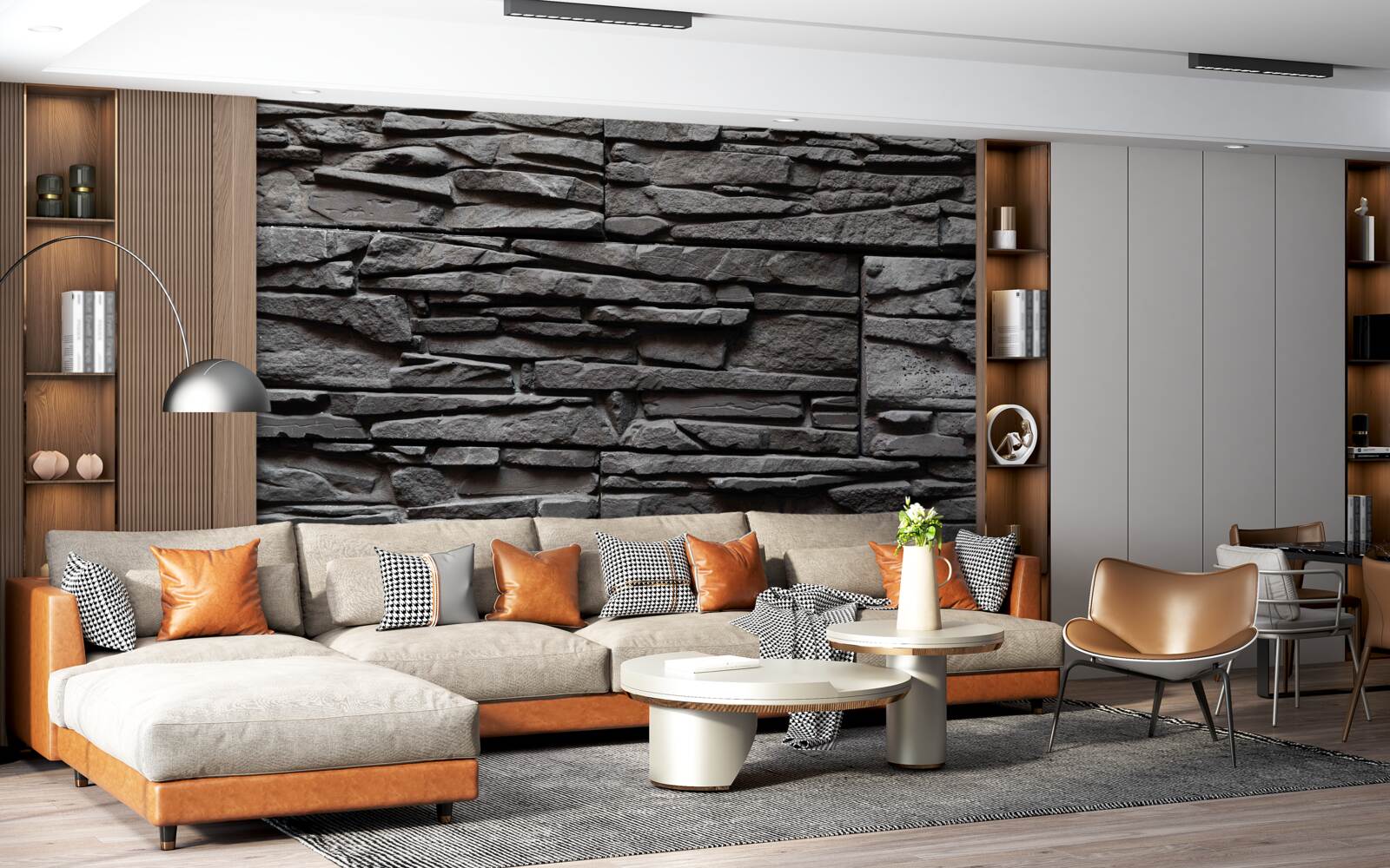 Papier peint pierre oblongue gris foncé