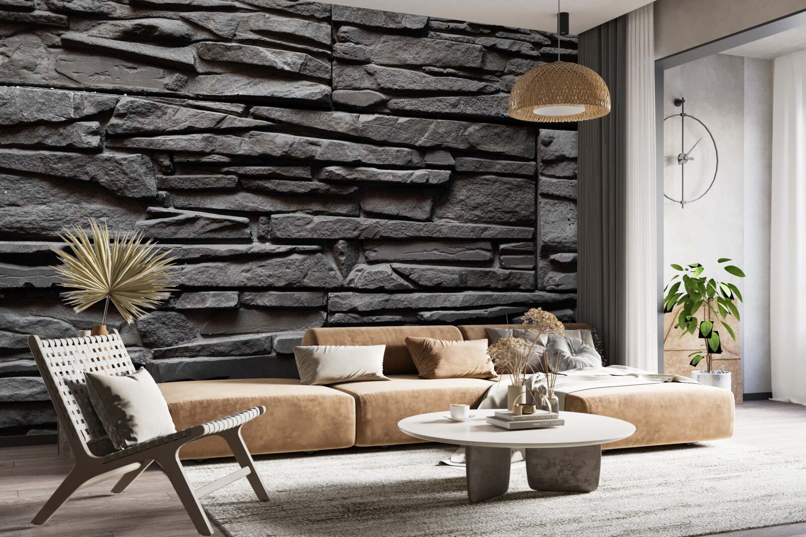 Papier peint pierre oblongue gris foncé