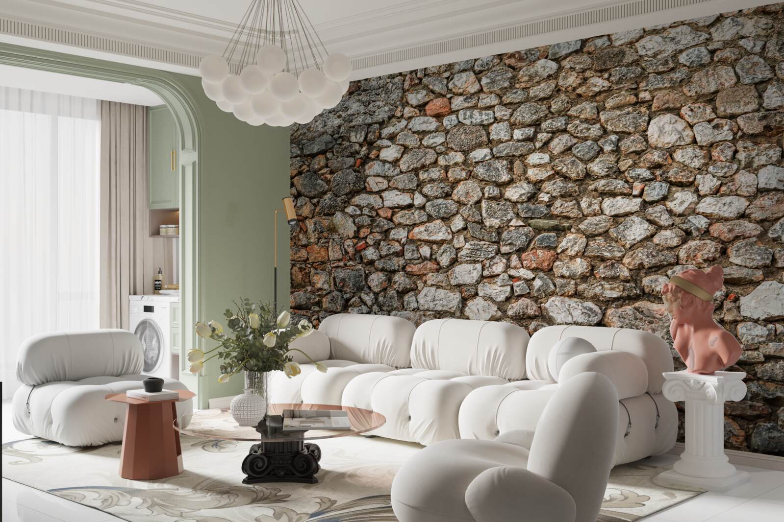 Papier peint mur antique en pierre multicolore