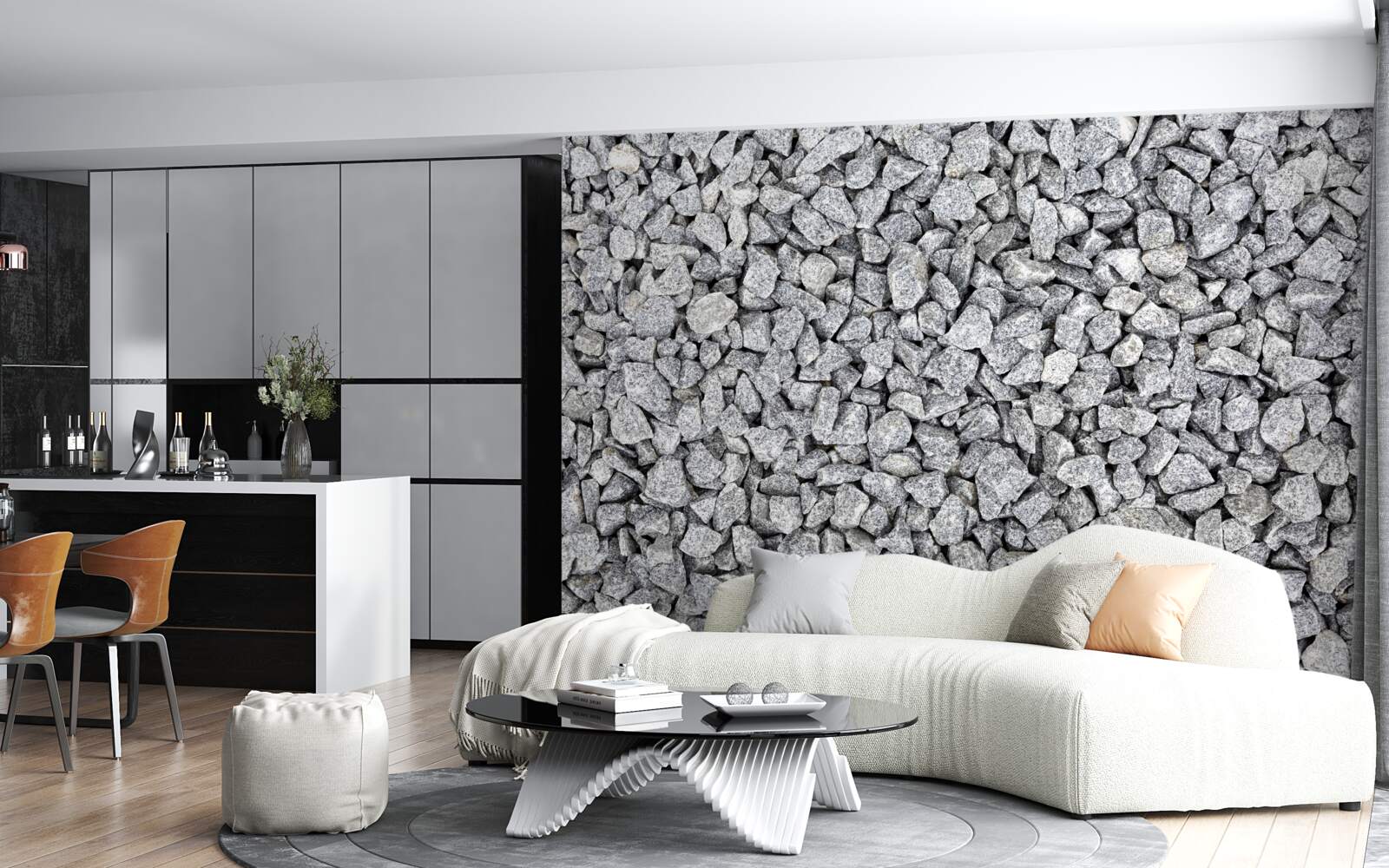 Papier peint marbre gris pierre concassée