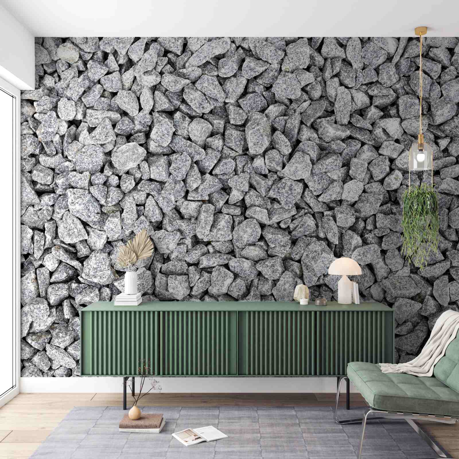 Papier peint marbre gris pierre concassée