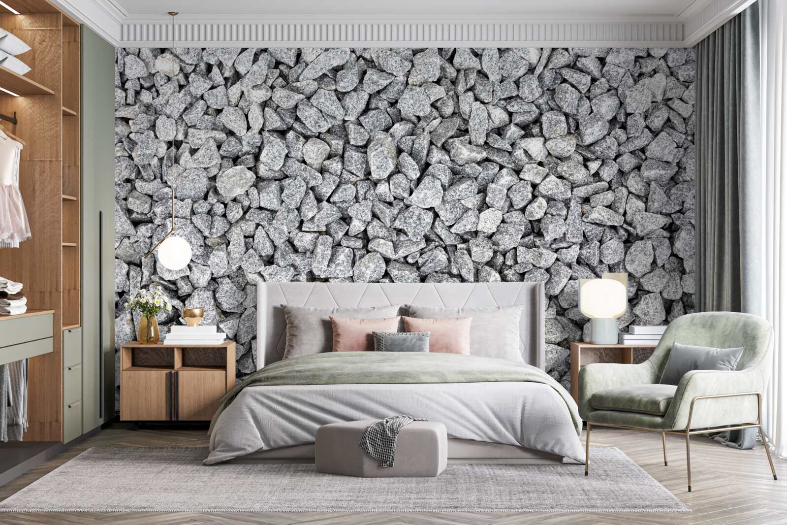 Papier peint marbre gris pierre concassée