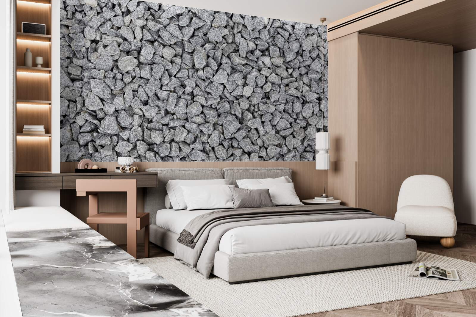 Papier peint marbre gris pierre concassée