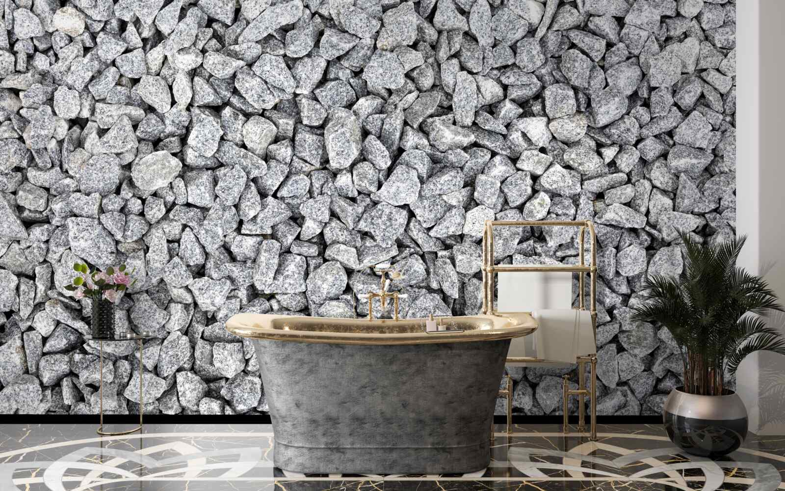 Papier peint marbre gris pierre concassée