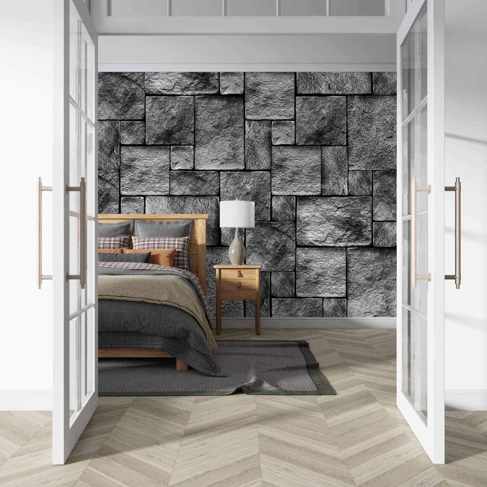 Papier peint pierre grise en tant que partie d'un mur