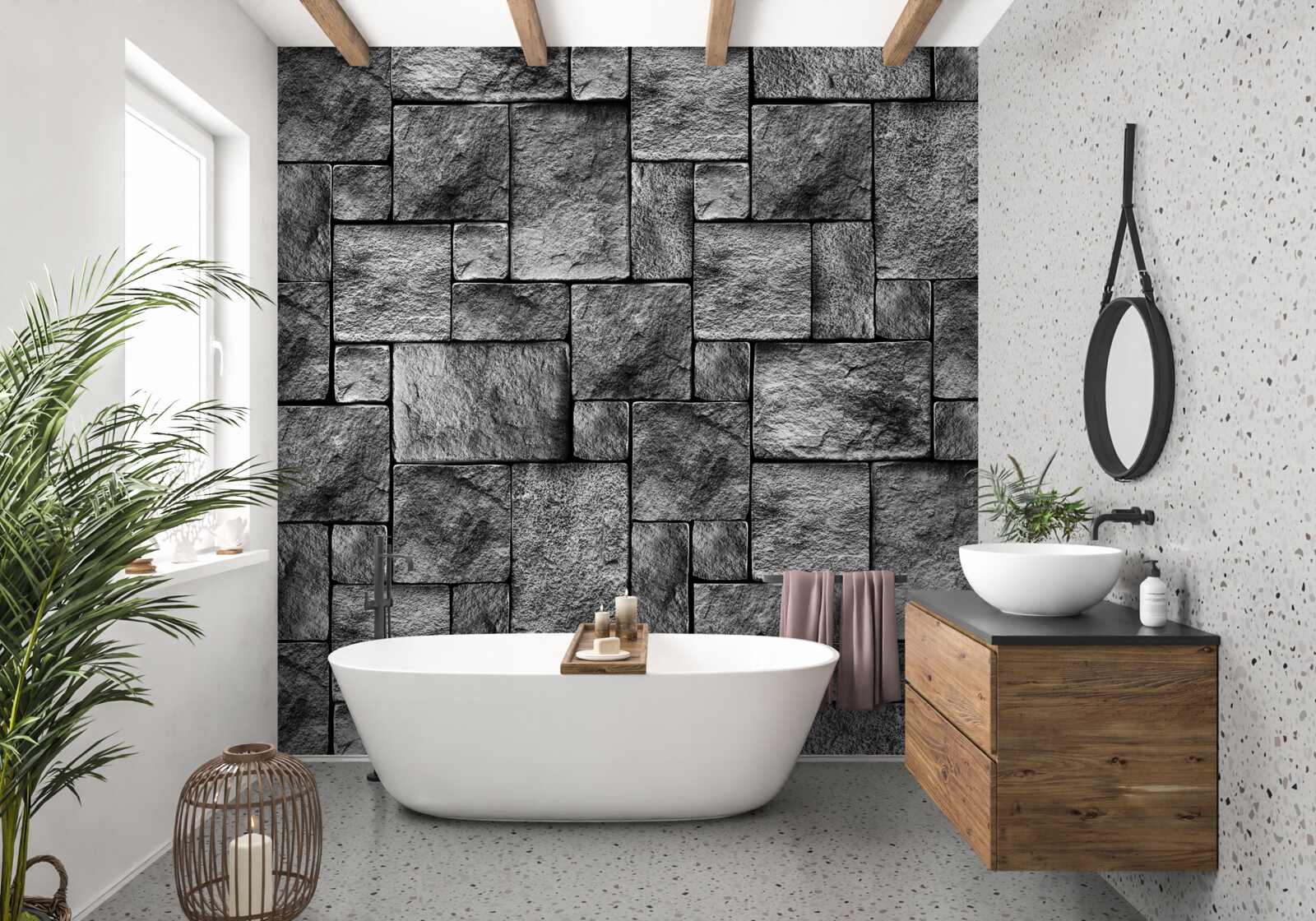 Papier peint pierre grise en tant que partie d'un mur