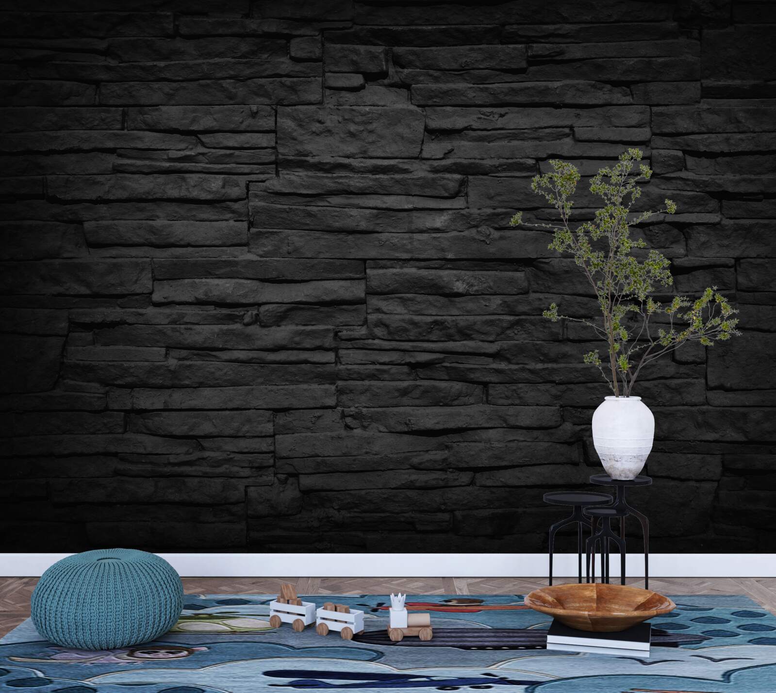 Papier peint mur en pierre noire