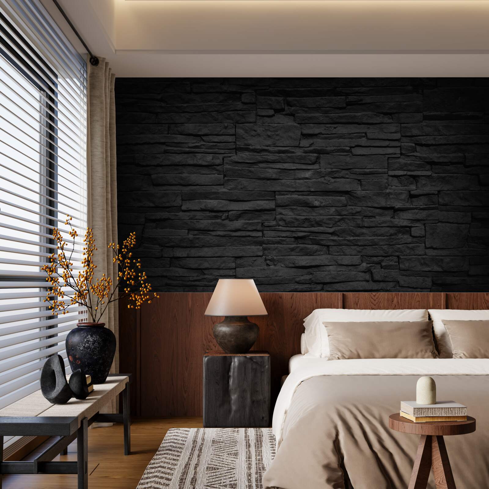 Papier peint mur en pierre noire