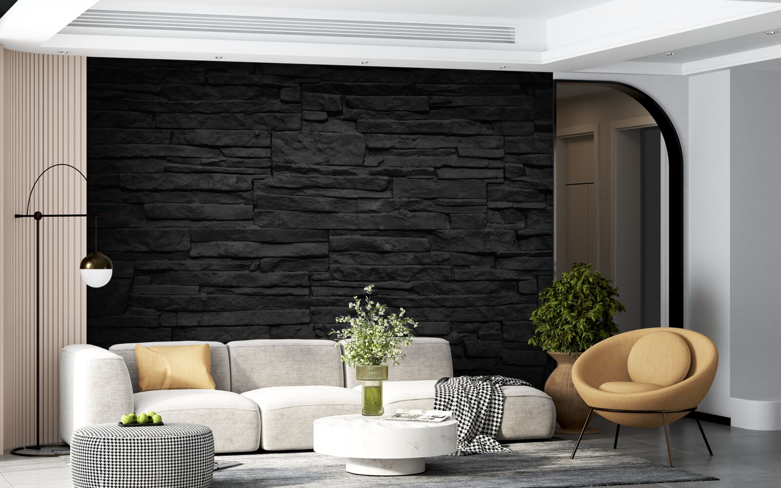 Papier peint mur en pierre noire