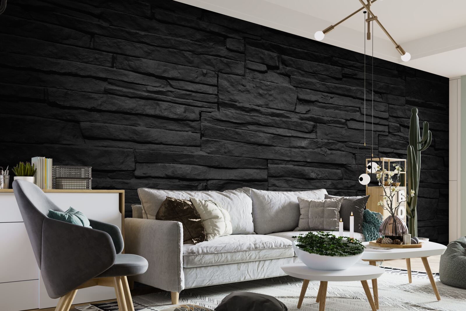 Papier peint mur en pierre noire