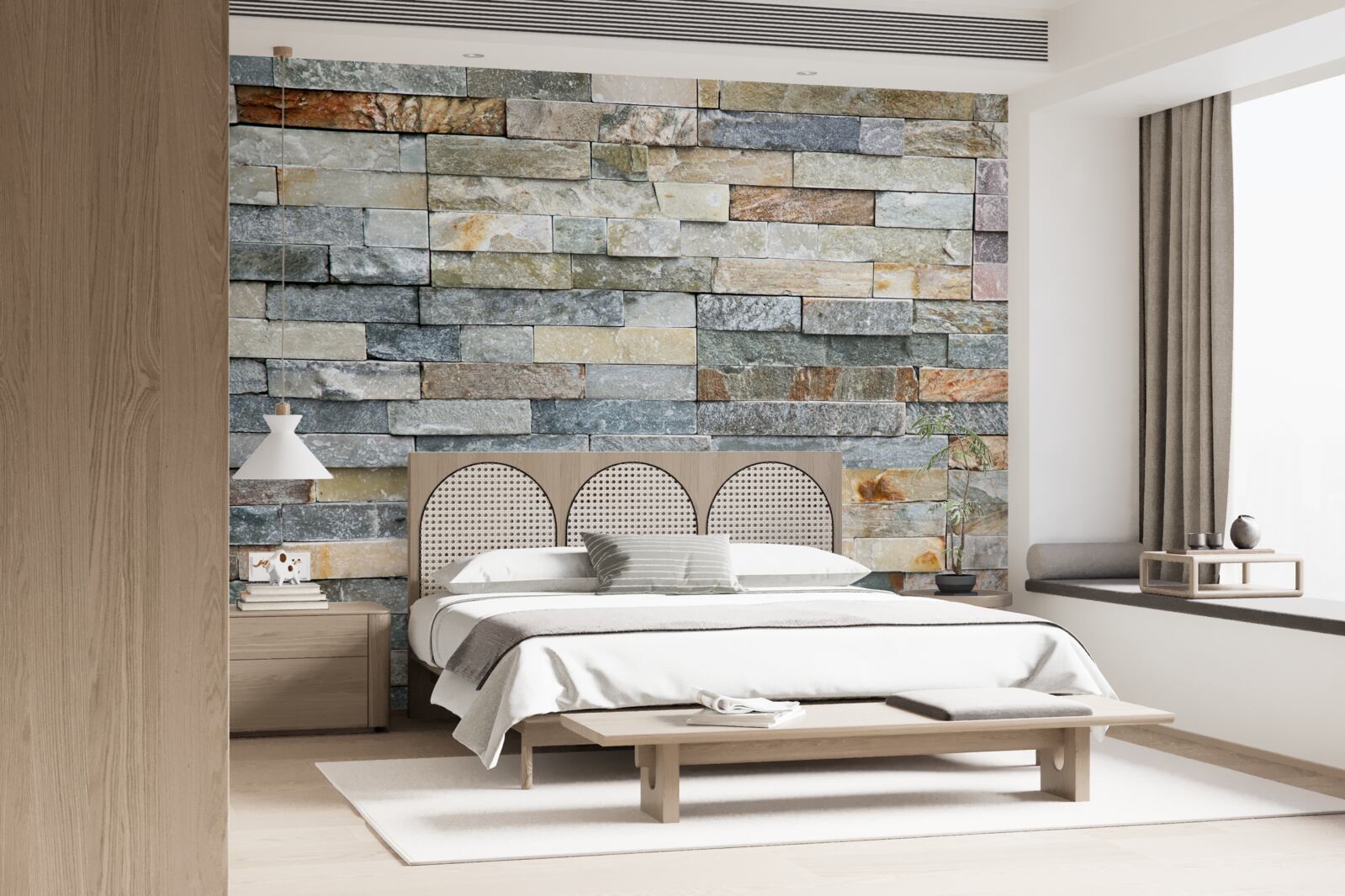 Papier peint peau d'oie en blocs rayés multicolores