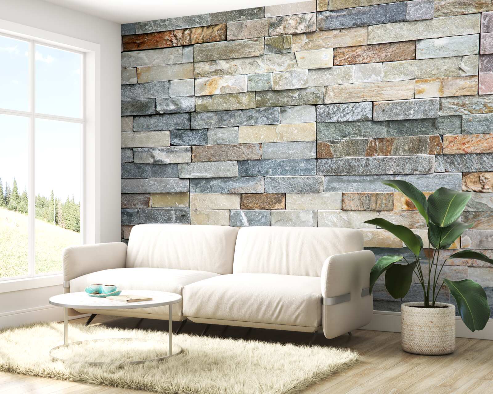 Papier peint peau d'oie en blocs rayés multicolores