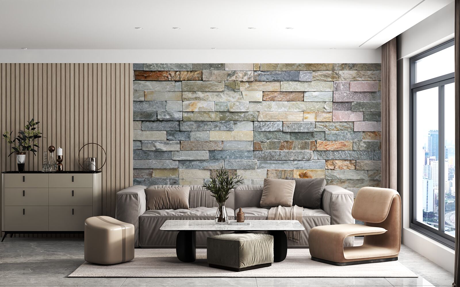 Papier peint peau d'oie en blocs rayés multicolores