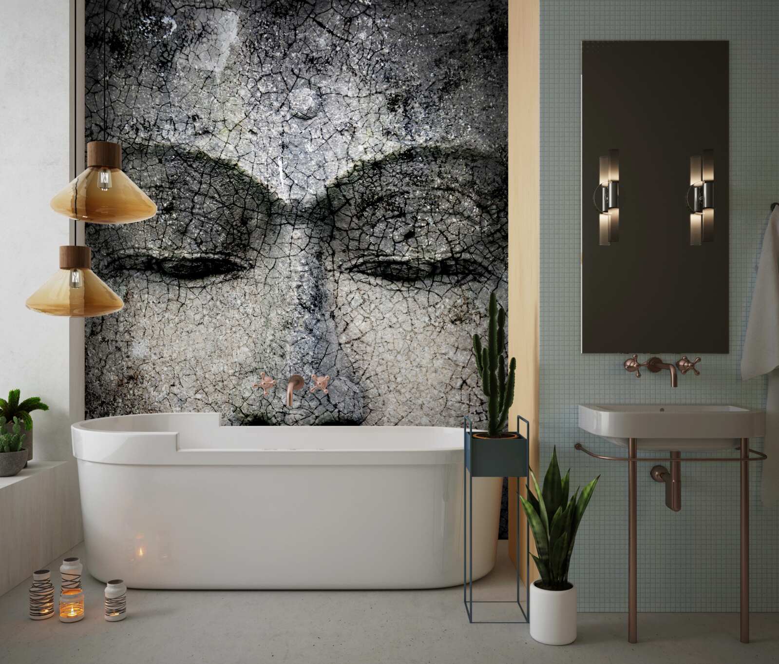 Papier peint regarder une fille, c'est comme un visage de pierre