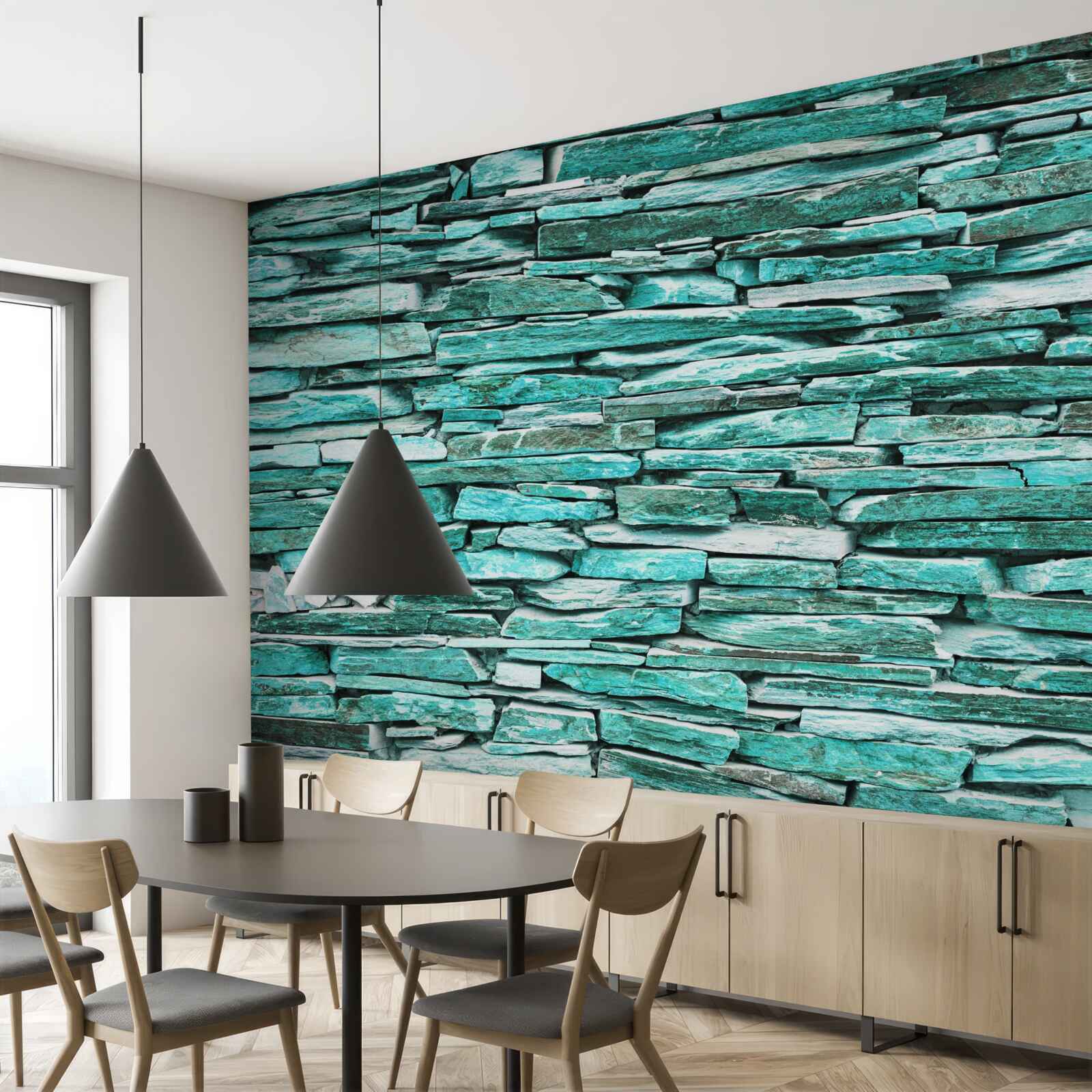 Papier peint barrière de pierre turquoise