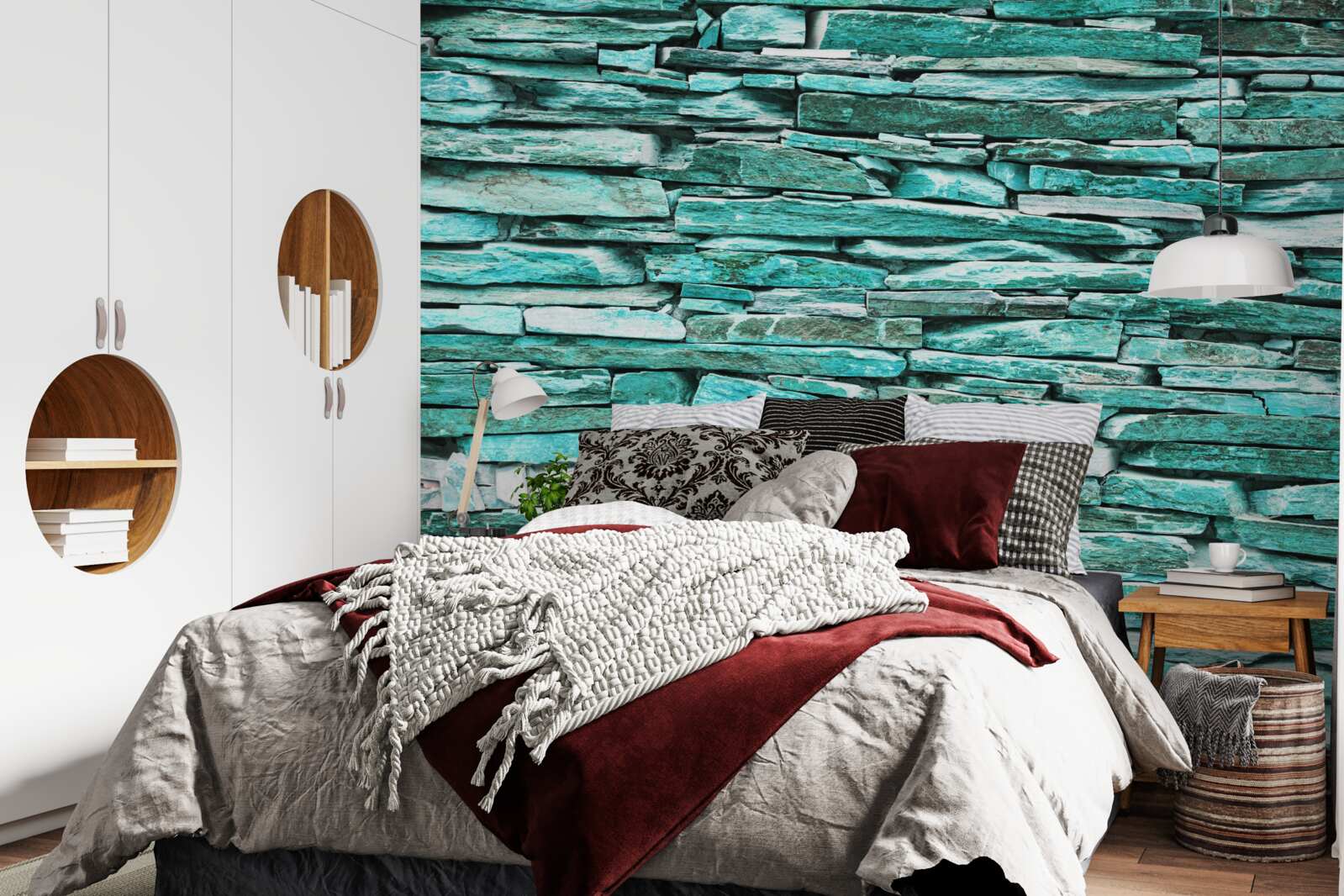 Papier peint barrière de pierre turquoise