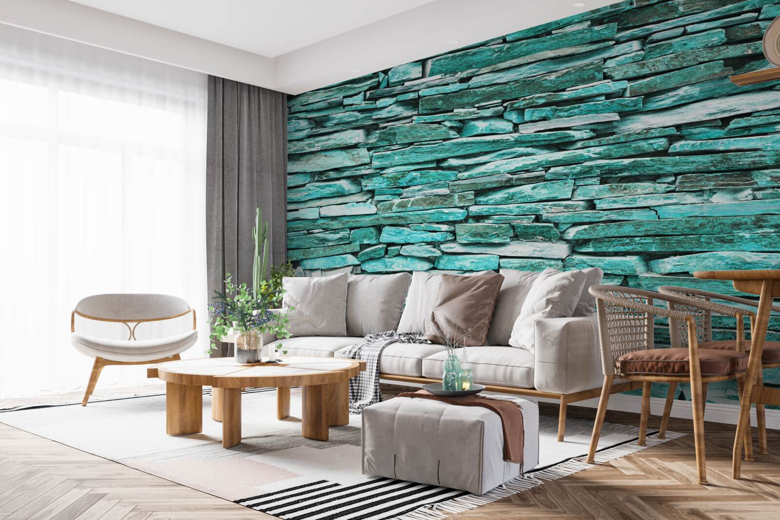 Papier peint barrière de pierre turquoise