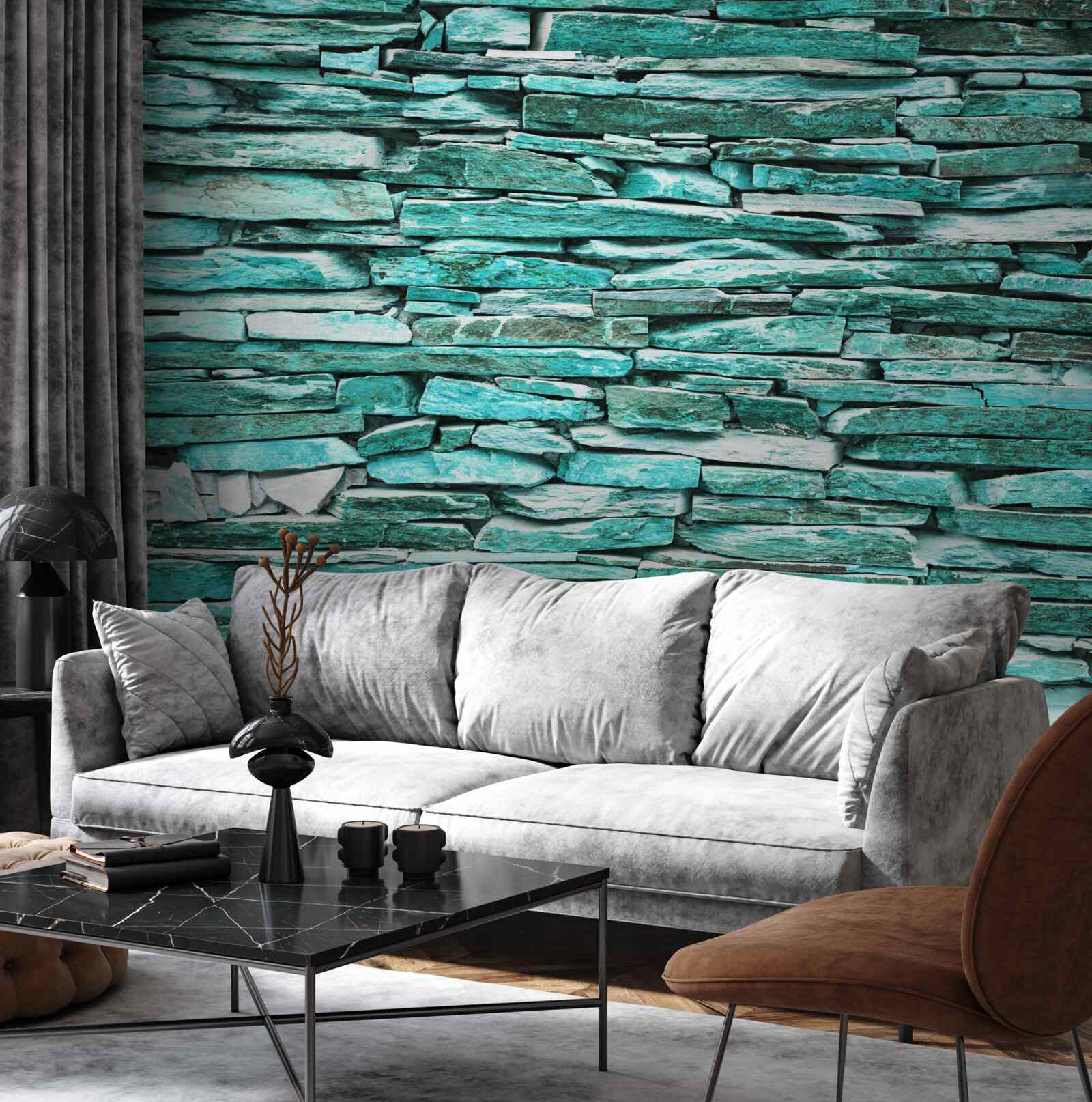 Papier peint barrière de pierre turquoise