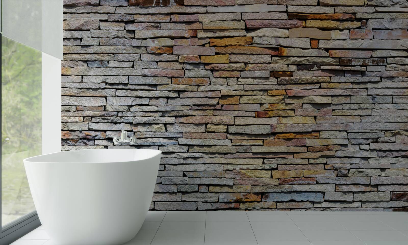 Papier peint Mur recouvert de bandes de pierre