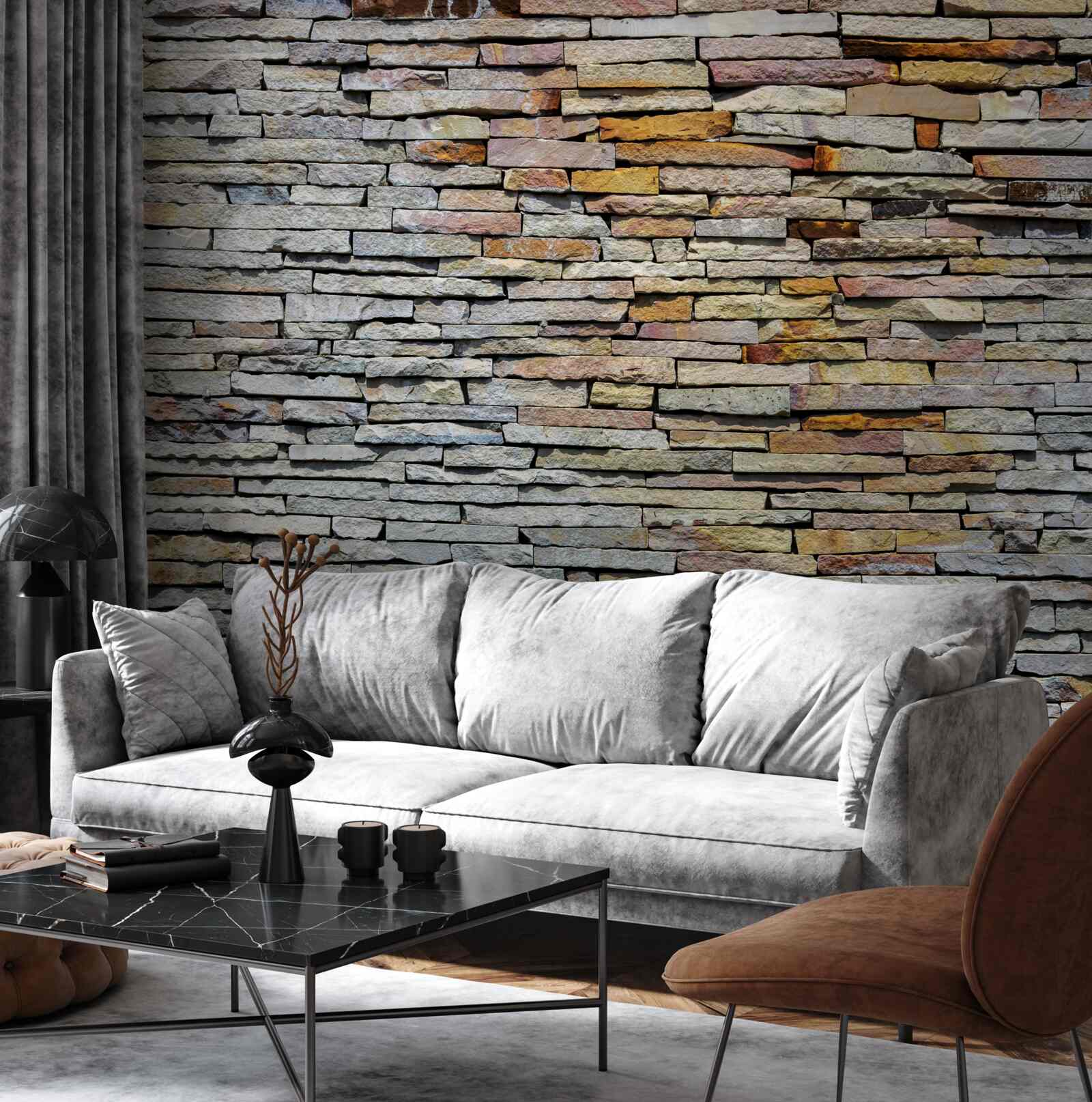 Papier peint Mur recouvert de bandes de pierre