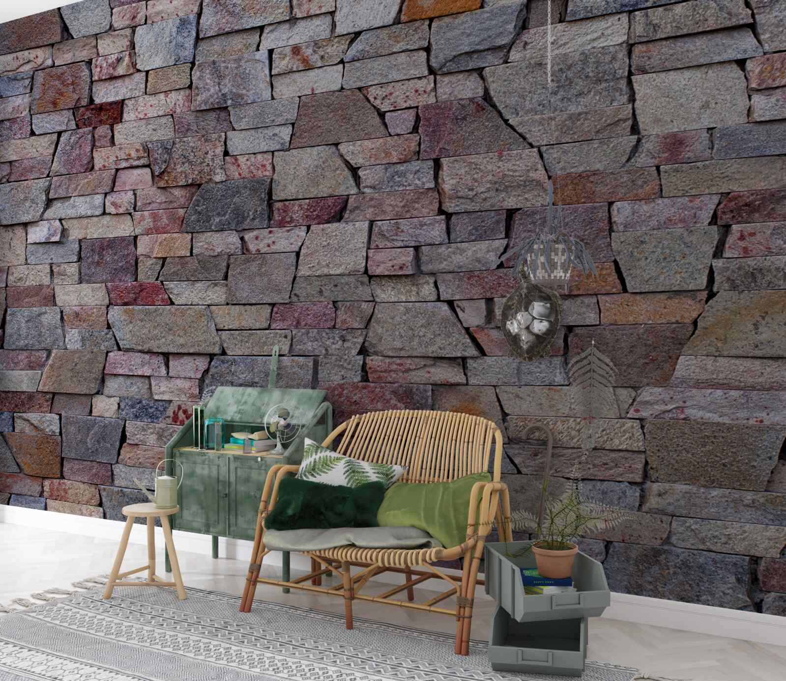 Papier peint construction de murs en pierre en milieu rural