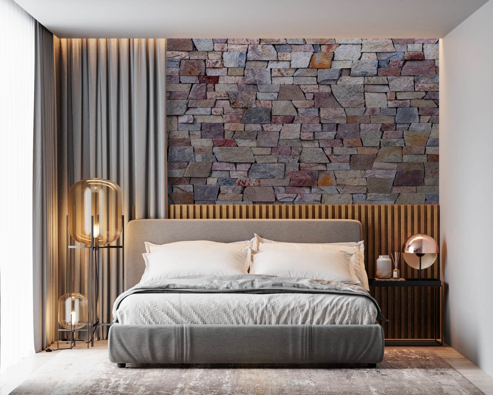 Papier peint construction de murs en pierre en milieu rural