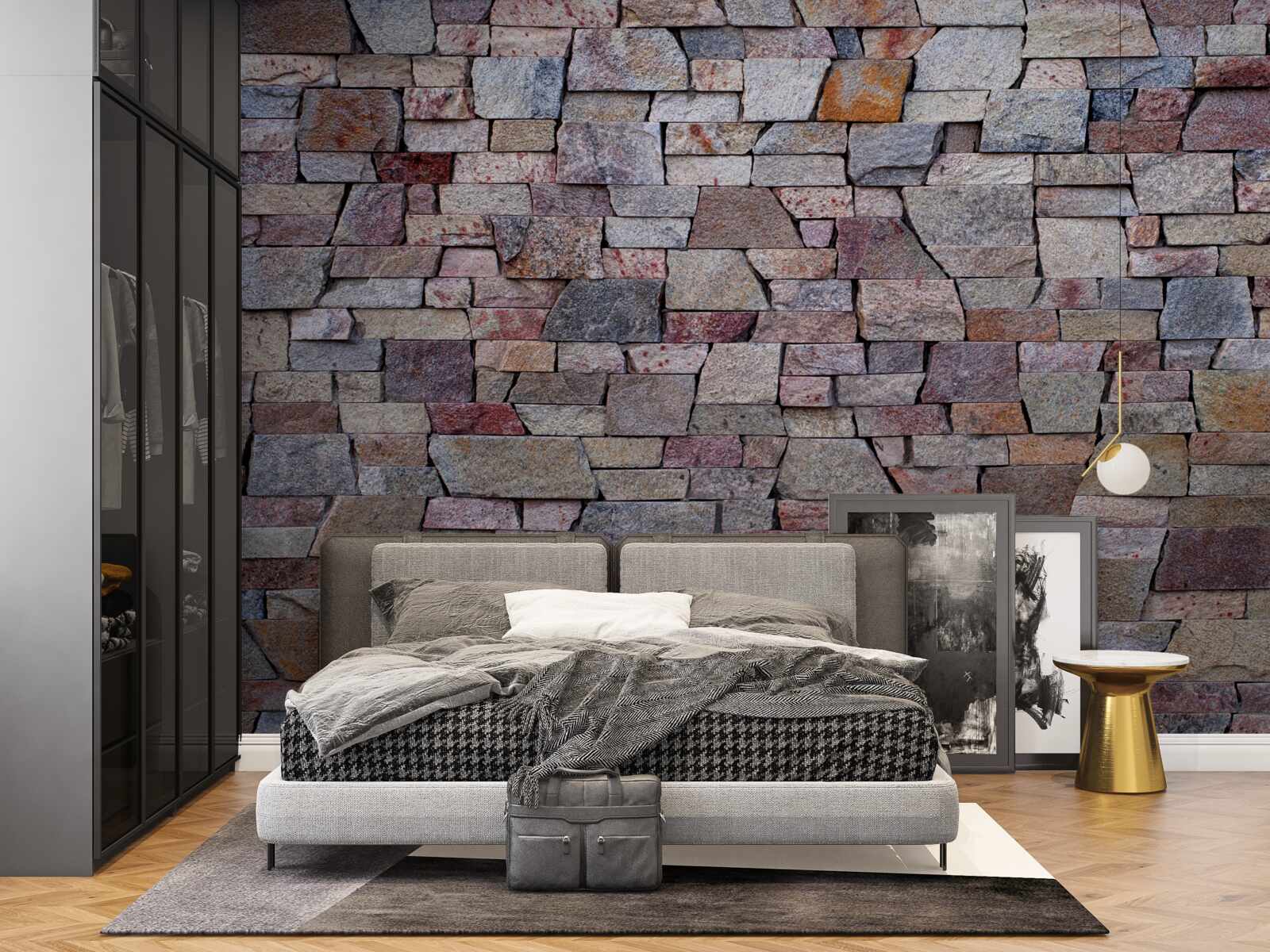 Papier peint construction de murs en pierre en milieu rural