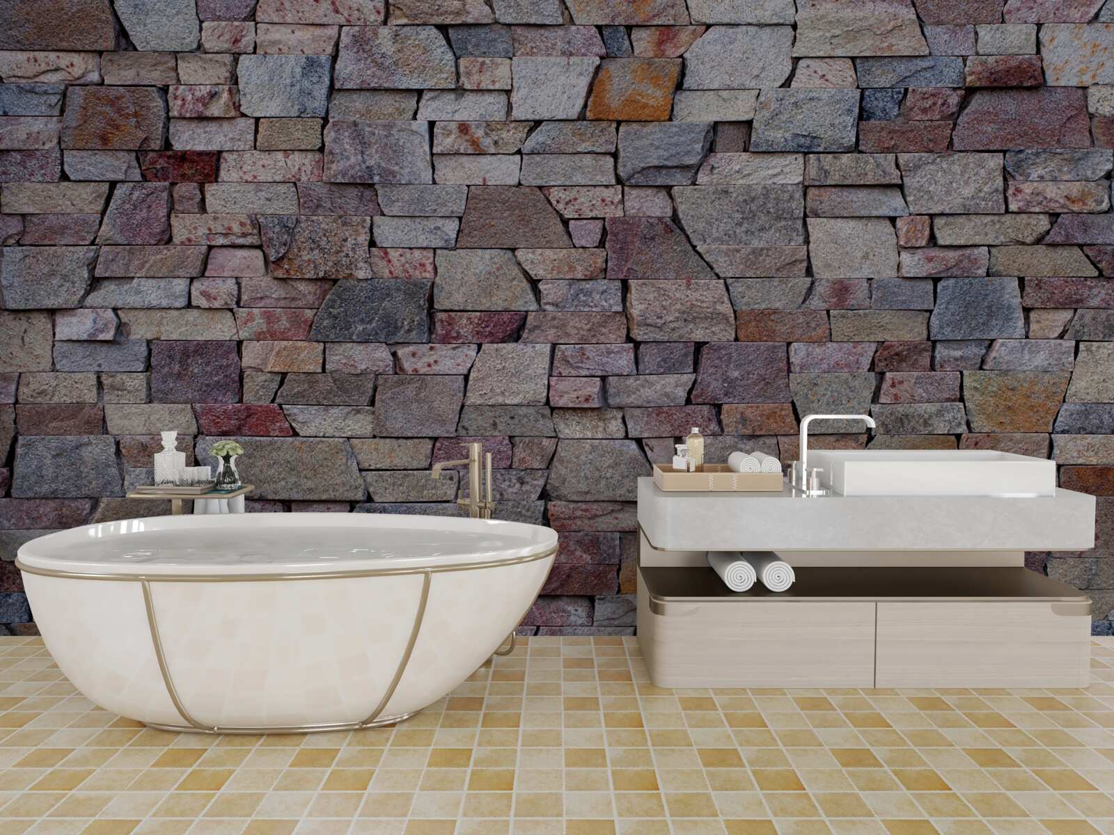 Papier peint construction de murs en pierre en milieu rural