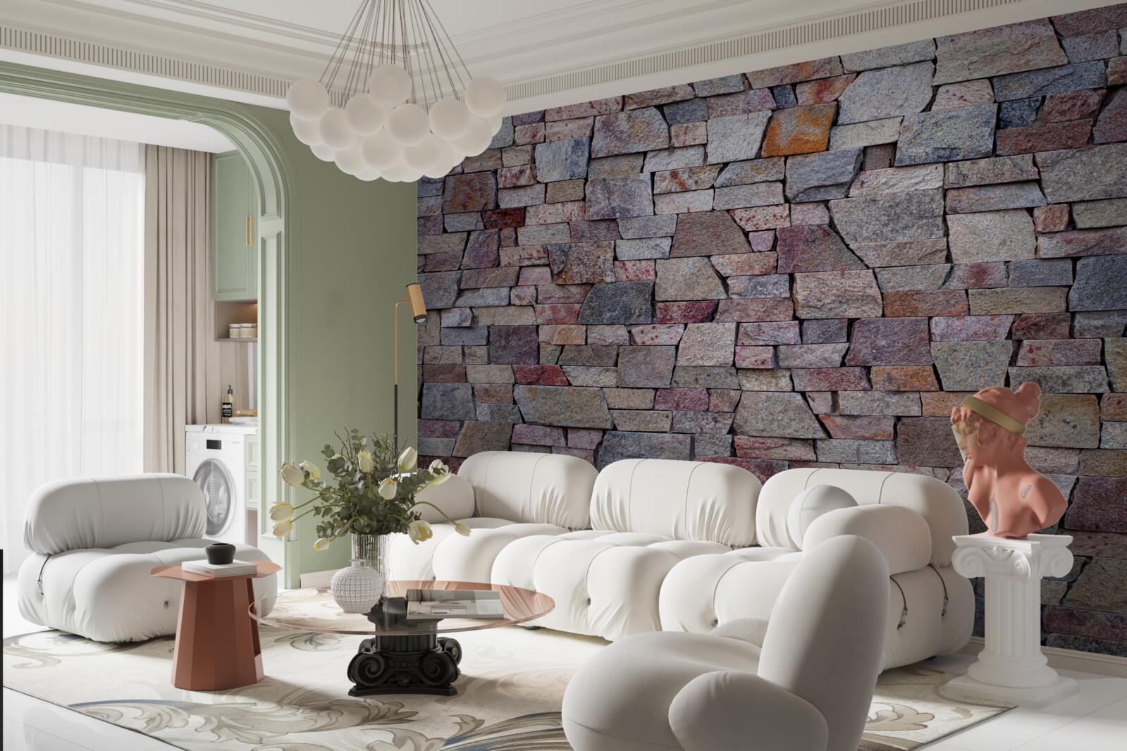 Papier peint construction de murs en pierre en milieu rural