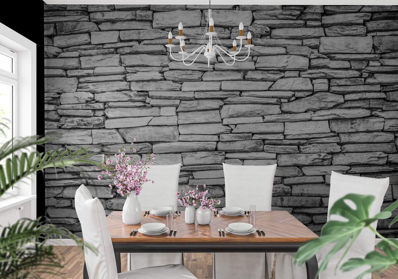 Papier peint structure de mur en pierre grise