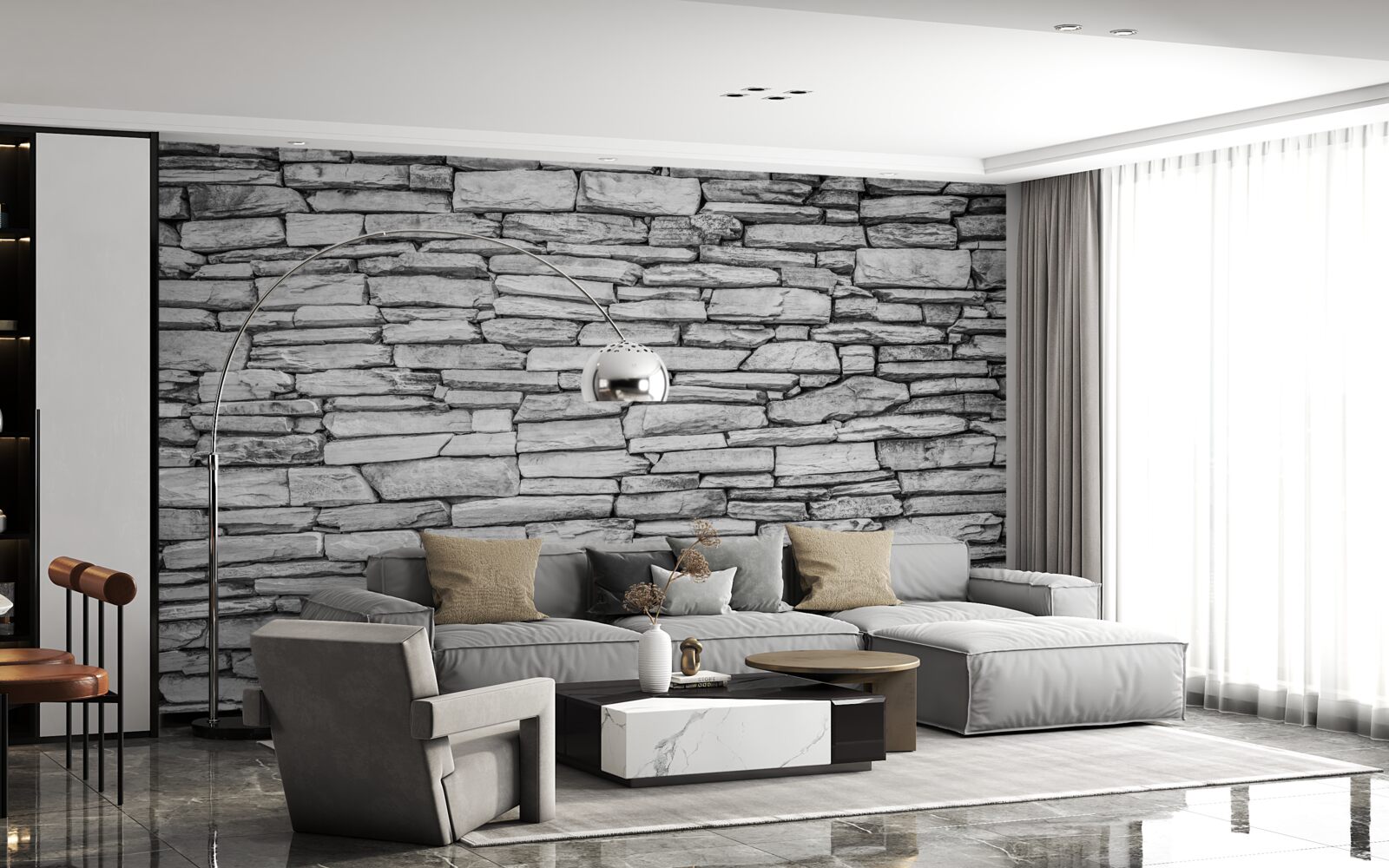 Papier peint structure de mur en pierre grise