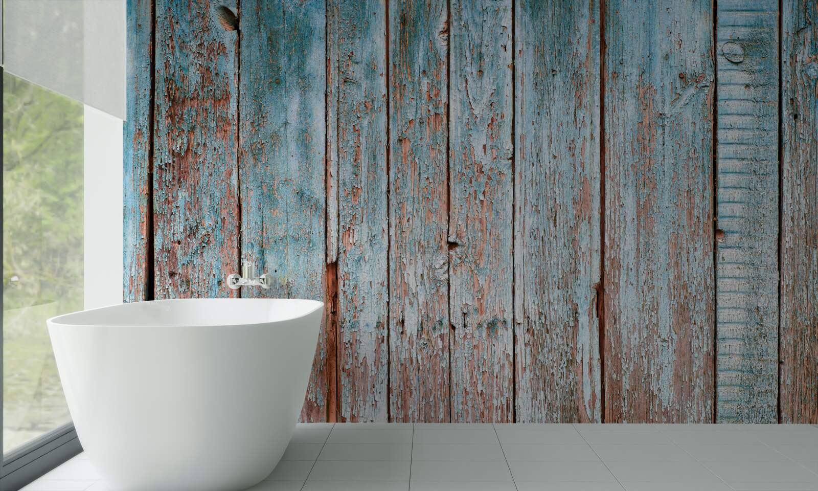 Papier peint fond constitué de vieilles poutres dans les tons gris et bleus