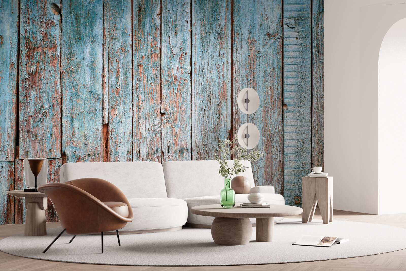 Papier peint fond constitué de vieilles poutres dans les tons gris et bleus