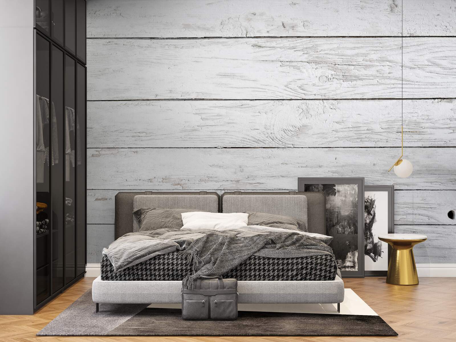 Papier peint parquet en bois gris clair