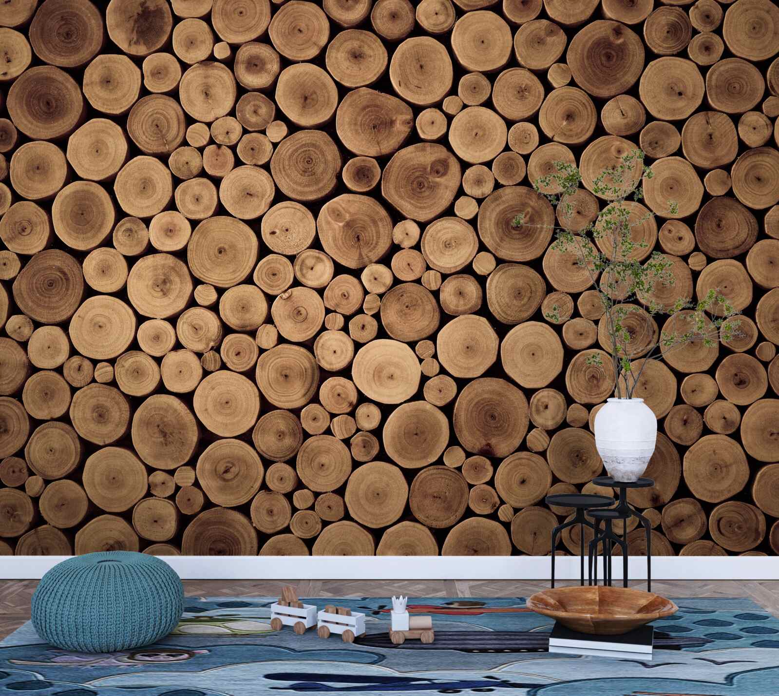 Papier peint tailler soigneusement les troncs d'arbres ronds