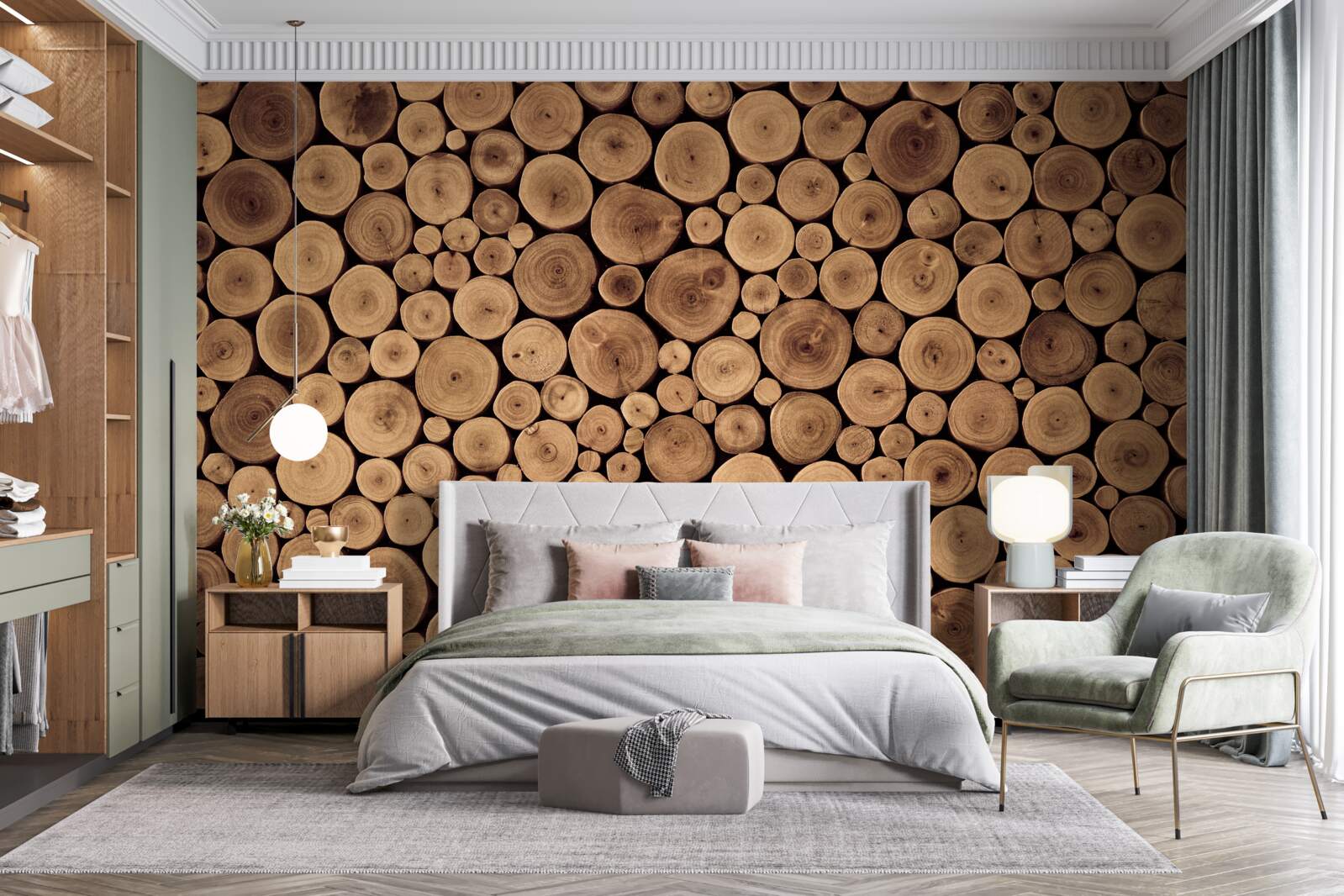 Papier peint tailler soigneusement les troncs d'arbres ronds