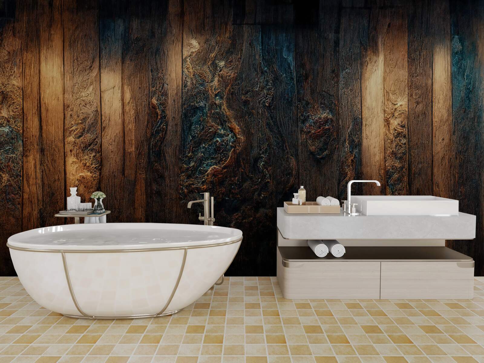 Papier peint fond en vieux bois sombre