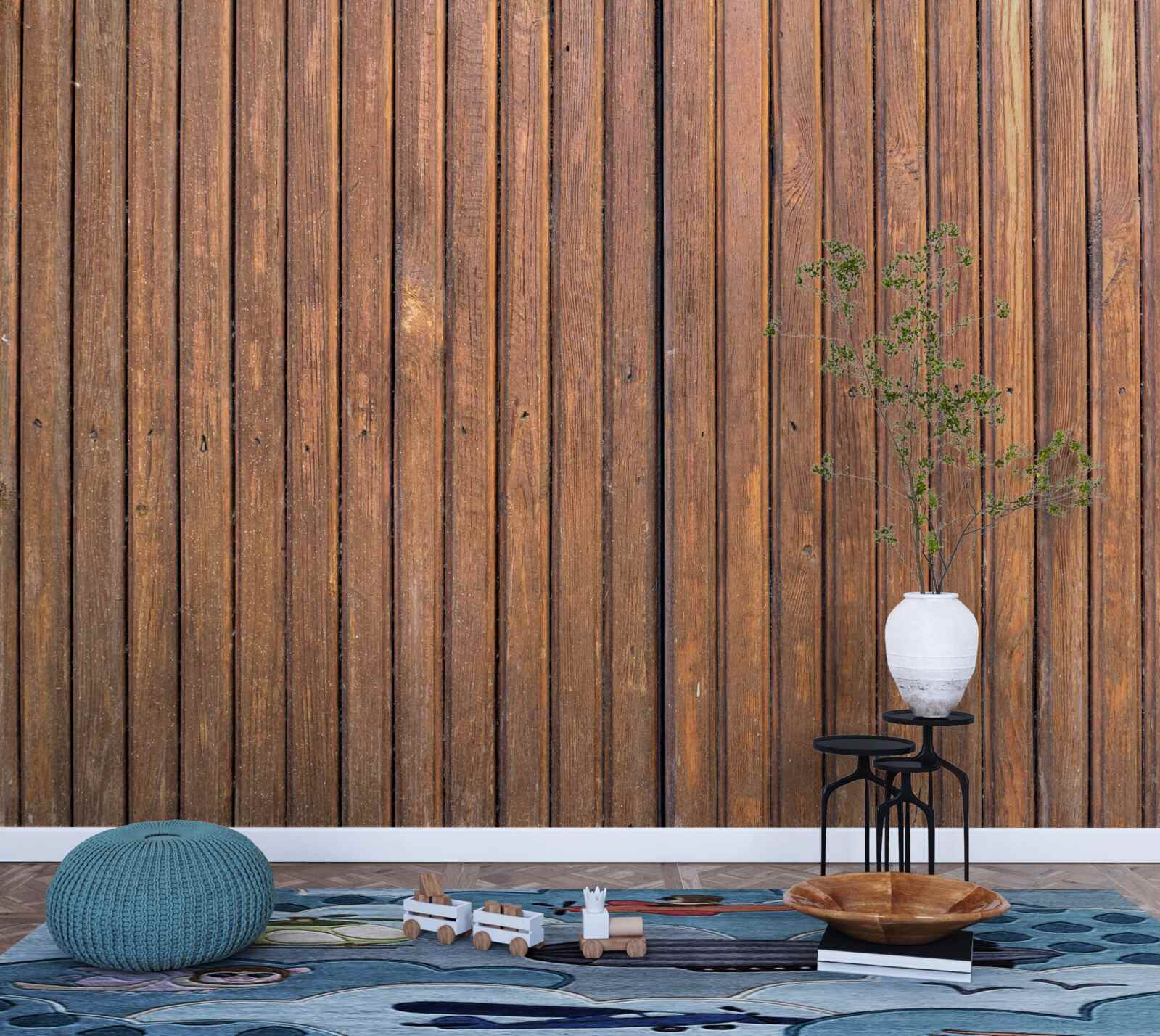 Papier peint barrière continue faite de vieilles poutres en bois