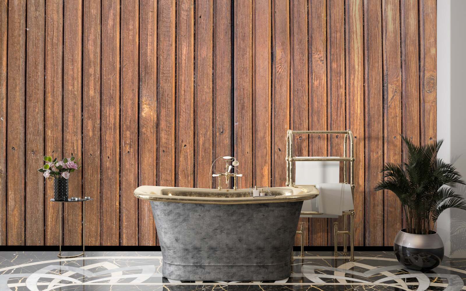 Papier peint barrière continue faite de vieilles poutres en bois