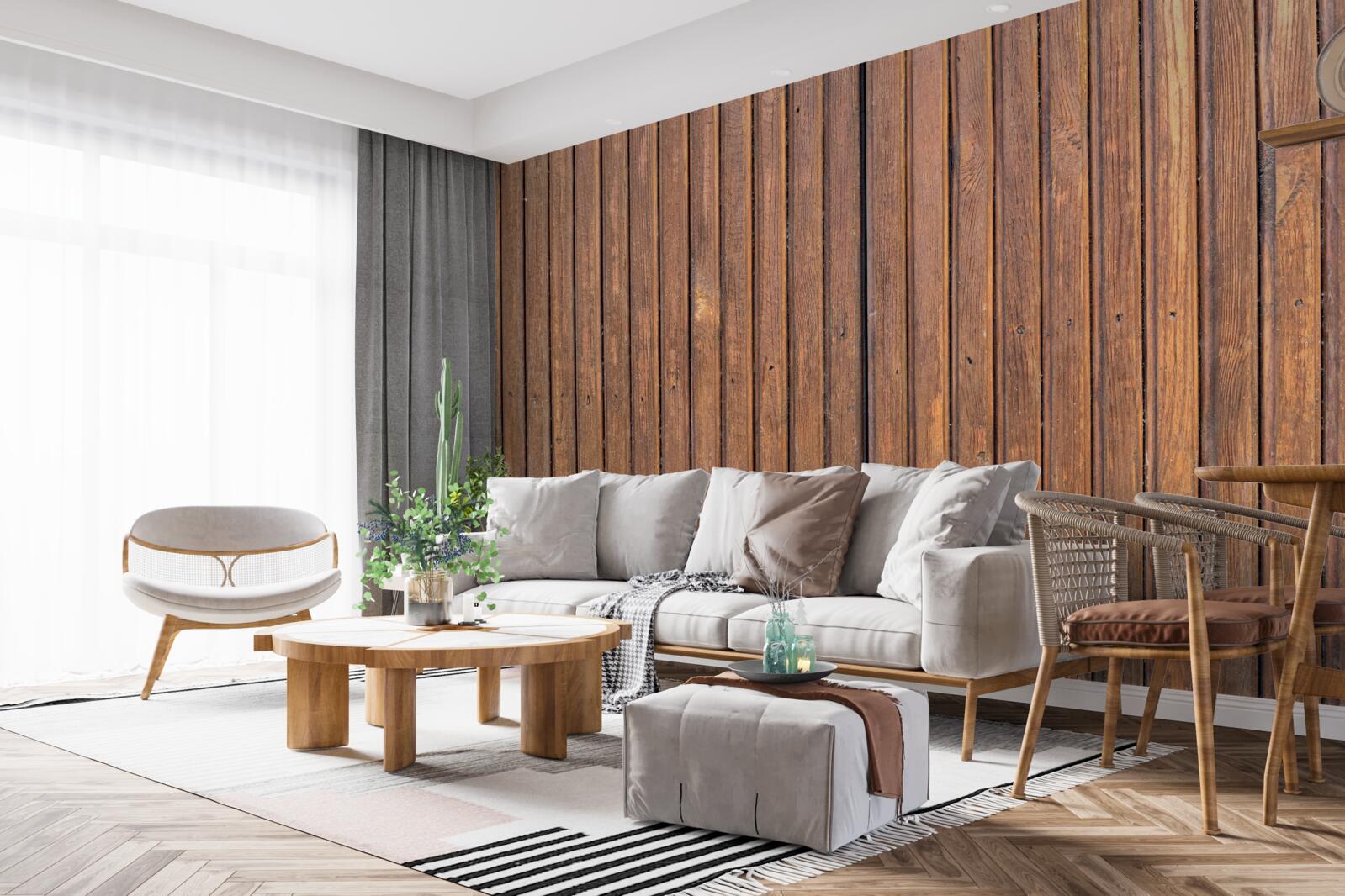 Papier peint barrière continue faite de vieilles poutres en bois